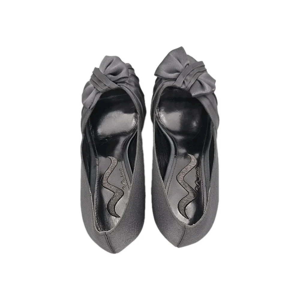 Nina Gray‎ Satin Bow Peep Toe Heels Size 8 Formal Evening Pumps